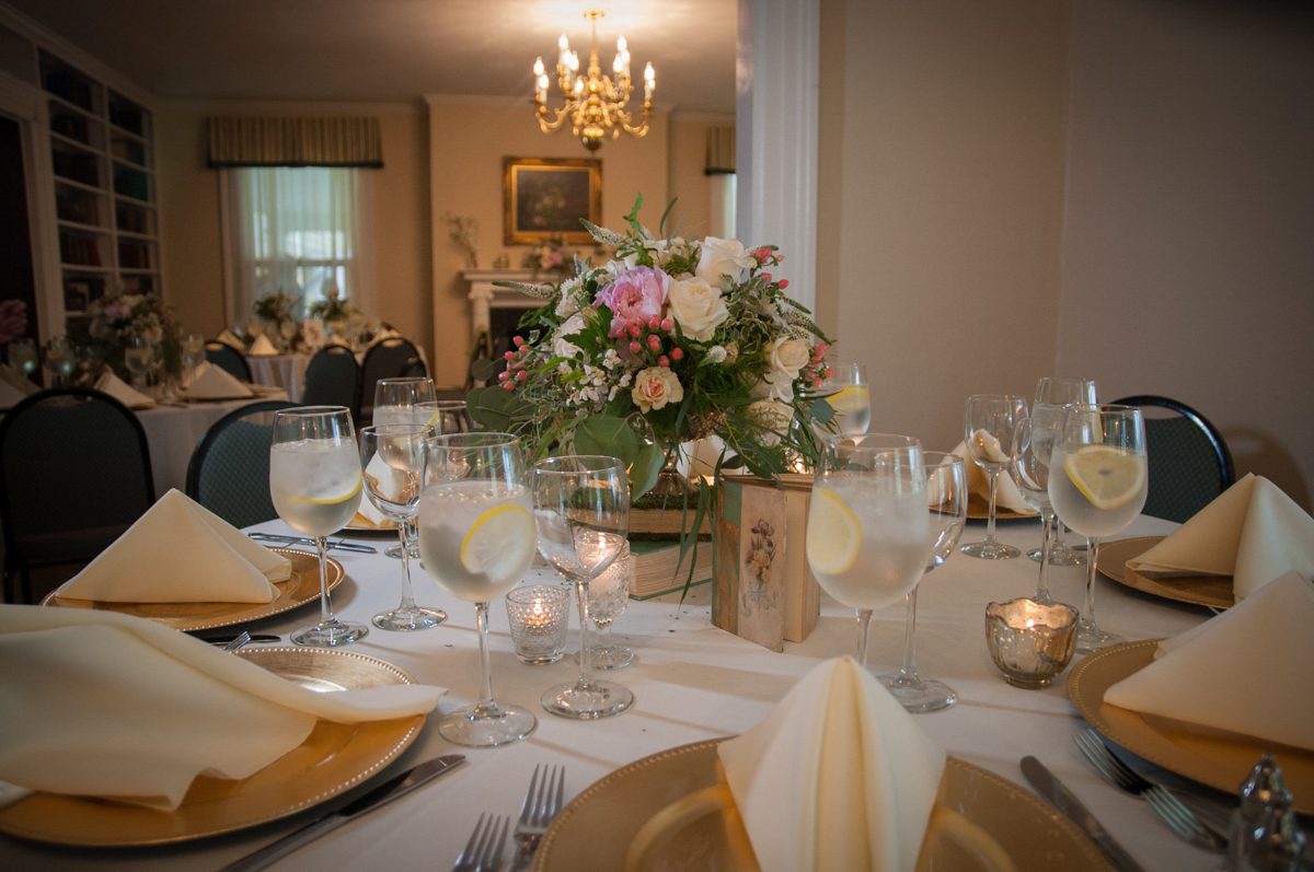 tables set in the living and library