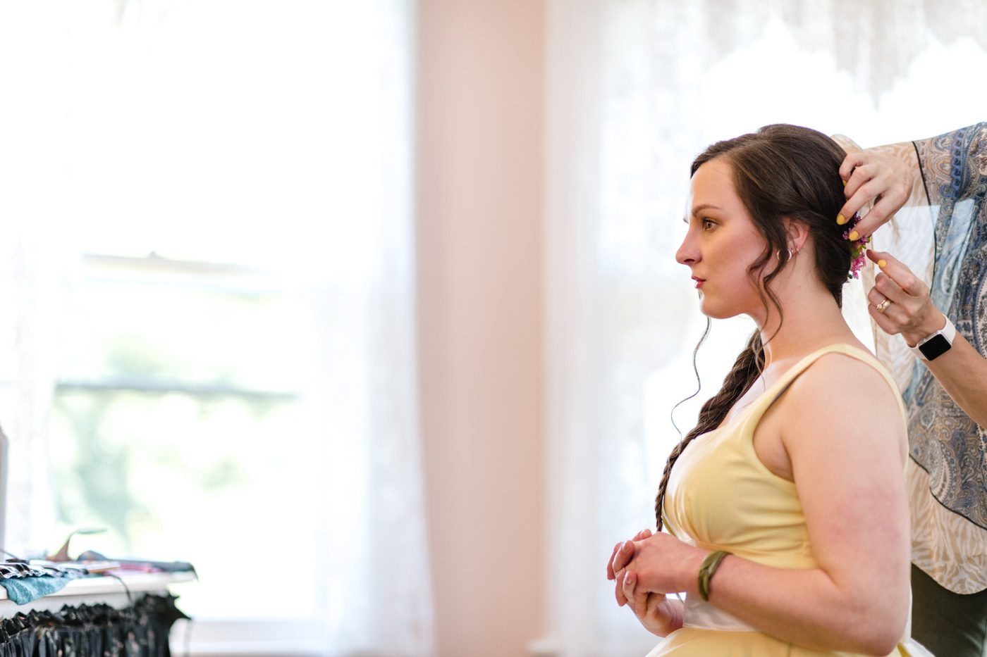 garden-wedding-bride-having-hair-done-in-brides-room