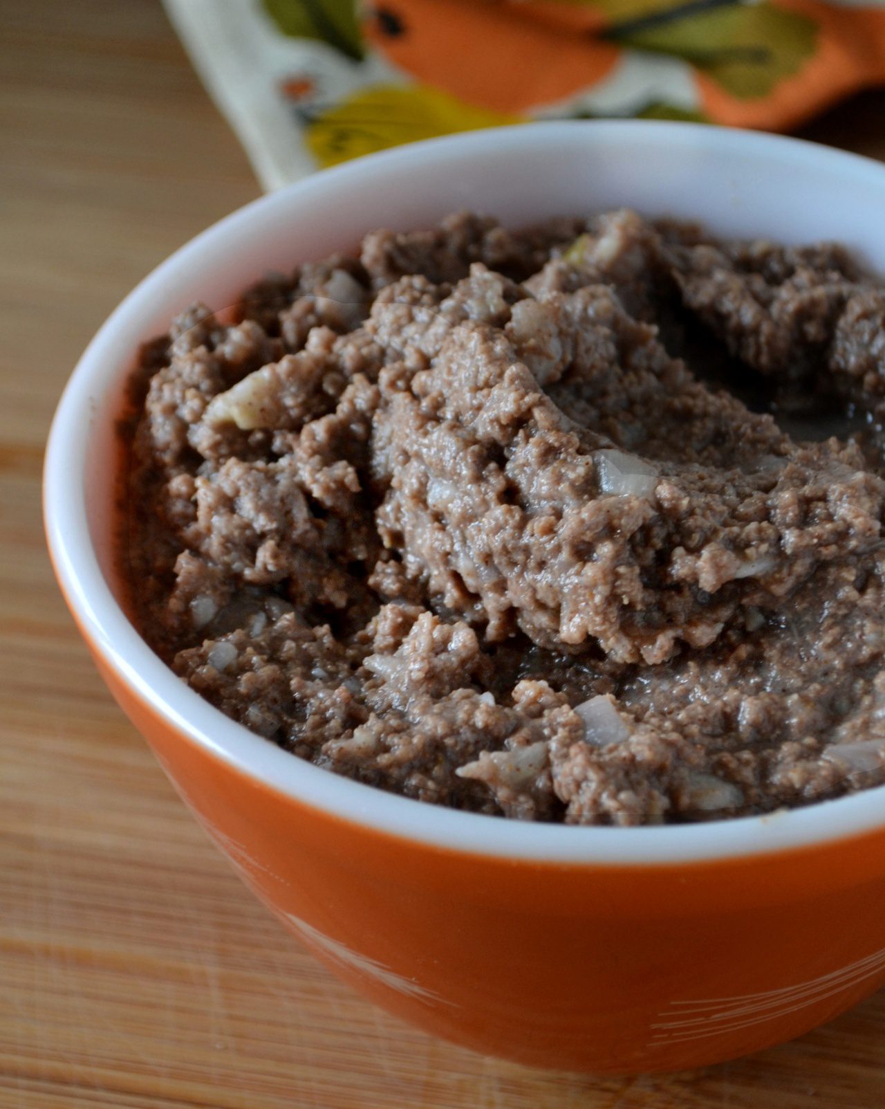 orange bowl with meat stuffing