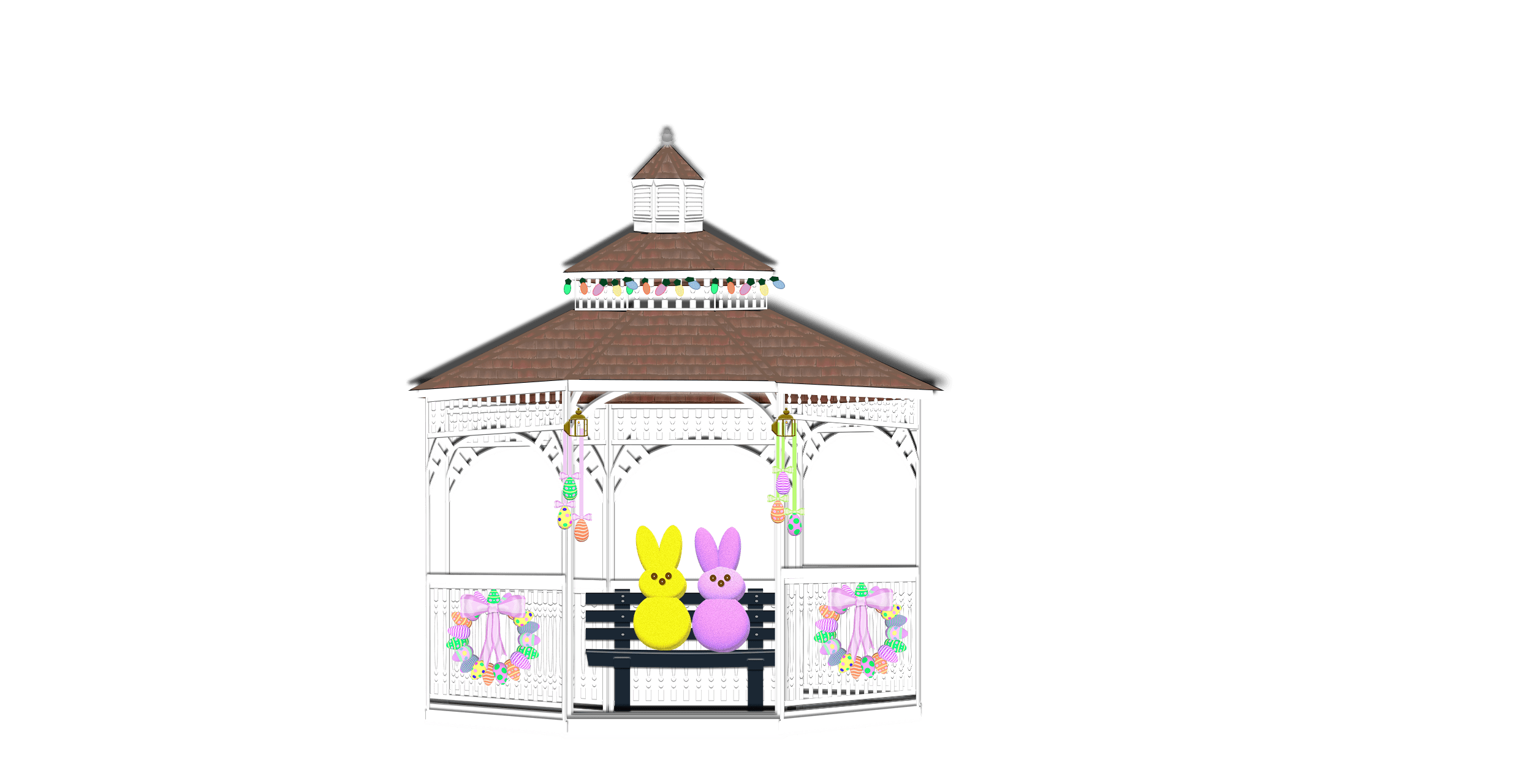 gazebo illustration with yellow and pink peep